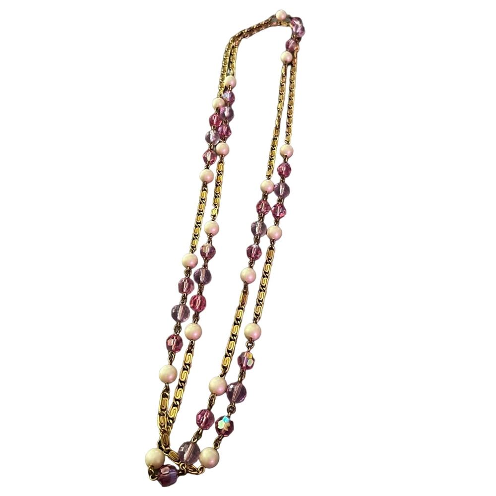 Gold Tone Long Beaded Necklace